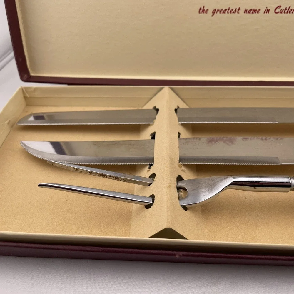 Regent Sheffield Stainless Steel Luxtrex Carving Set‎ 2 Knives 1 Fork Vintage